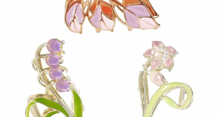 3-Piece Flower Metal Hair Clips, Purple Leaves Shape Hair Claw for Thin/Medium Hair, Elegant Lily Floral Barrettes – Strong Hold, Non-Slip Cute Accessories for Thick Hair