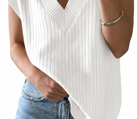 Saodimallsu Womens V Neck Sweater Vest Oversized Ribbed Knit Sleeveless Casual Loose Fit Pullover Tank Top