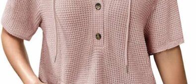 Dokotoo Hoodies for Women Waffle Knit Long Sleeve Drawstring Button V Neck Casual Pullover Sweatshirt Hooded Tops