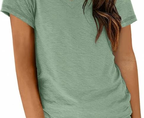 AUTOMET T Shirts Short Sleeve V Neck Tees Tops for Women Fashion Trendy Lightweight Soft Casual Summer Outfits Clothes 2025